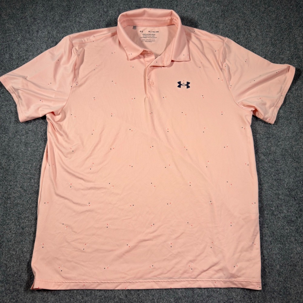 Under Armour The Playoff Polo Men XL Pink Printed Golf Shirt Lightweight